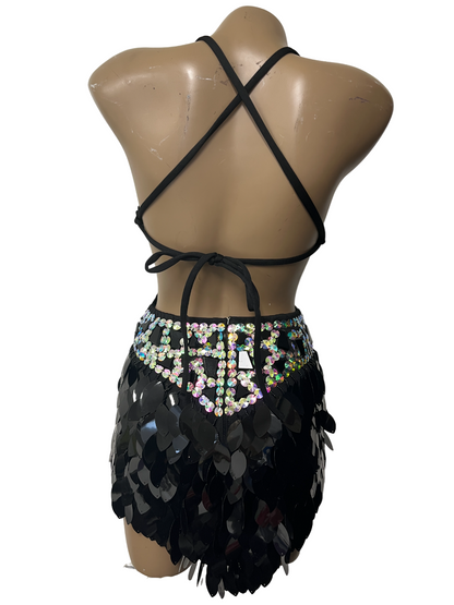 Black & Iridescent Rhinestone Dress