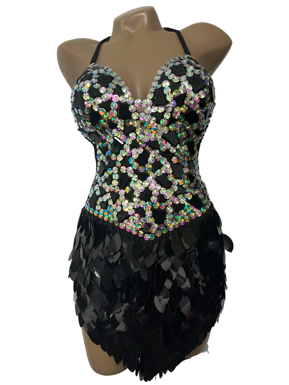 Black & Iridescent Rhinestone Dress