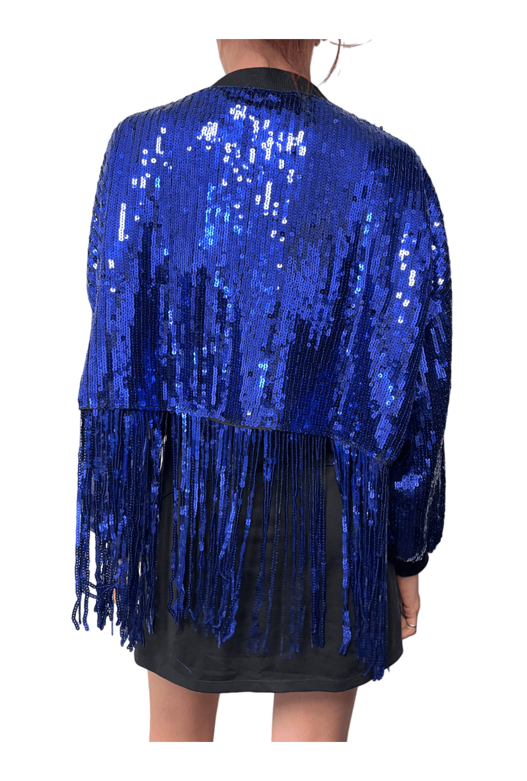 Metallic Blue Sequin Crop Jacket