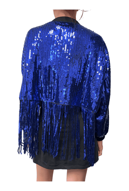 Metallic Blue Sequin Crop Jacket