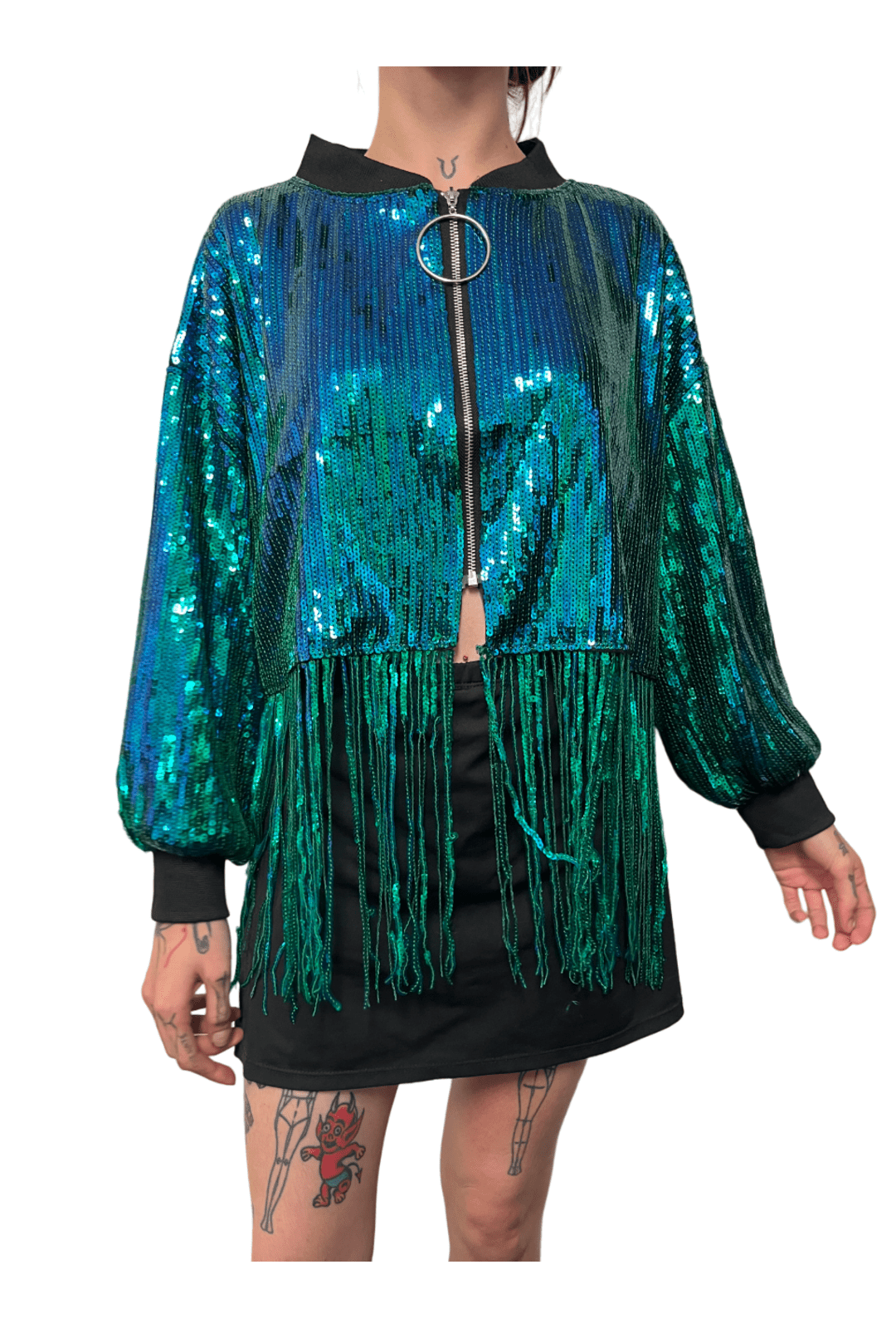 Metallic Green & Blue Sequin Crop Jacket Perth | Hurly Burly – Hurly-Burly