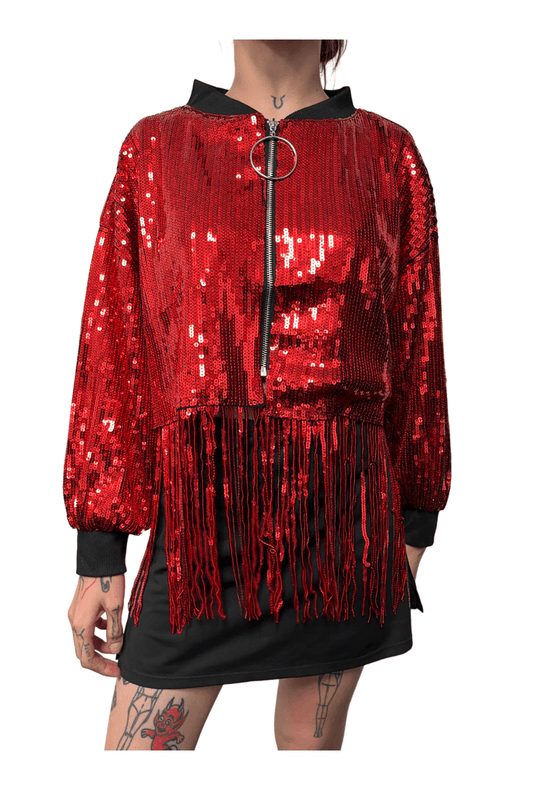 Metallic Red Sequin Crop Jacket