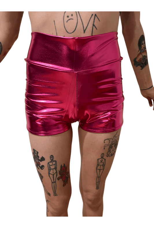 Metallic High Waisted Hot Pink Booty Shorts