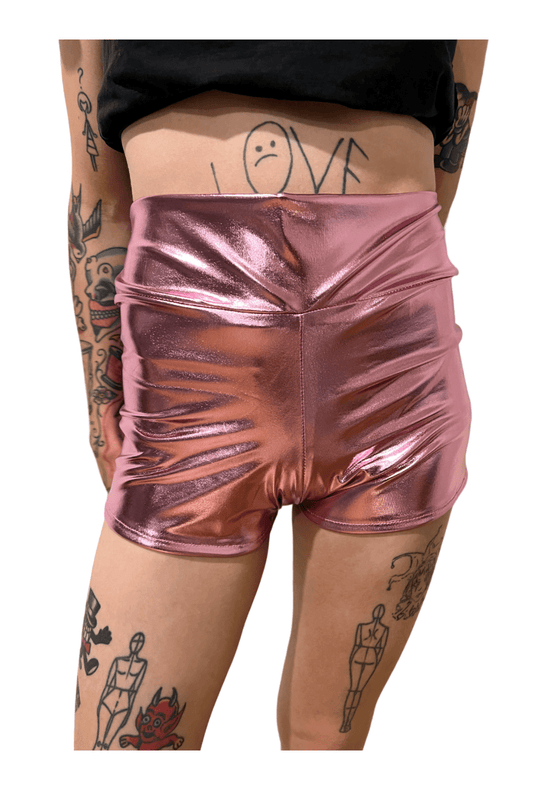 Metallic High Waisted Light Pink Booty Shorts