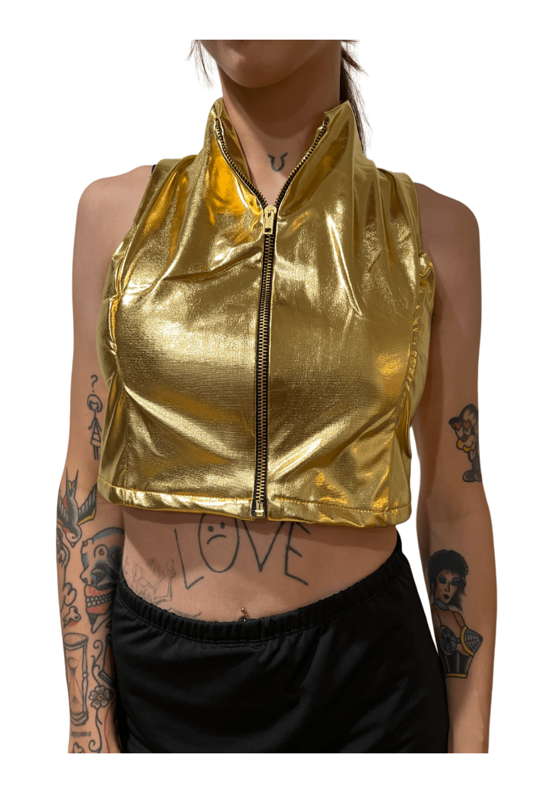 Metallic Gold Zip Crop Top