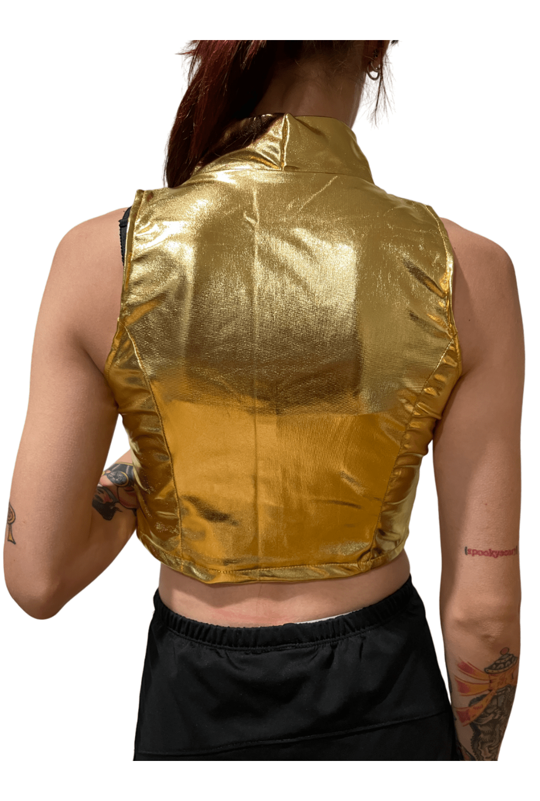 Metallic Gold Zip Crop Top