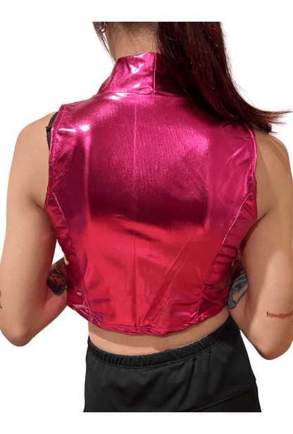 Metallic Hot Pink Zip Crop Top