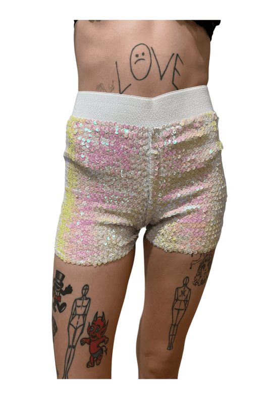 Sequin Iridescent White Booty Shorts