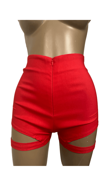 Red Thigh Garter Cut Out Booty Shorts