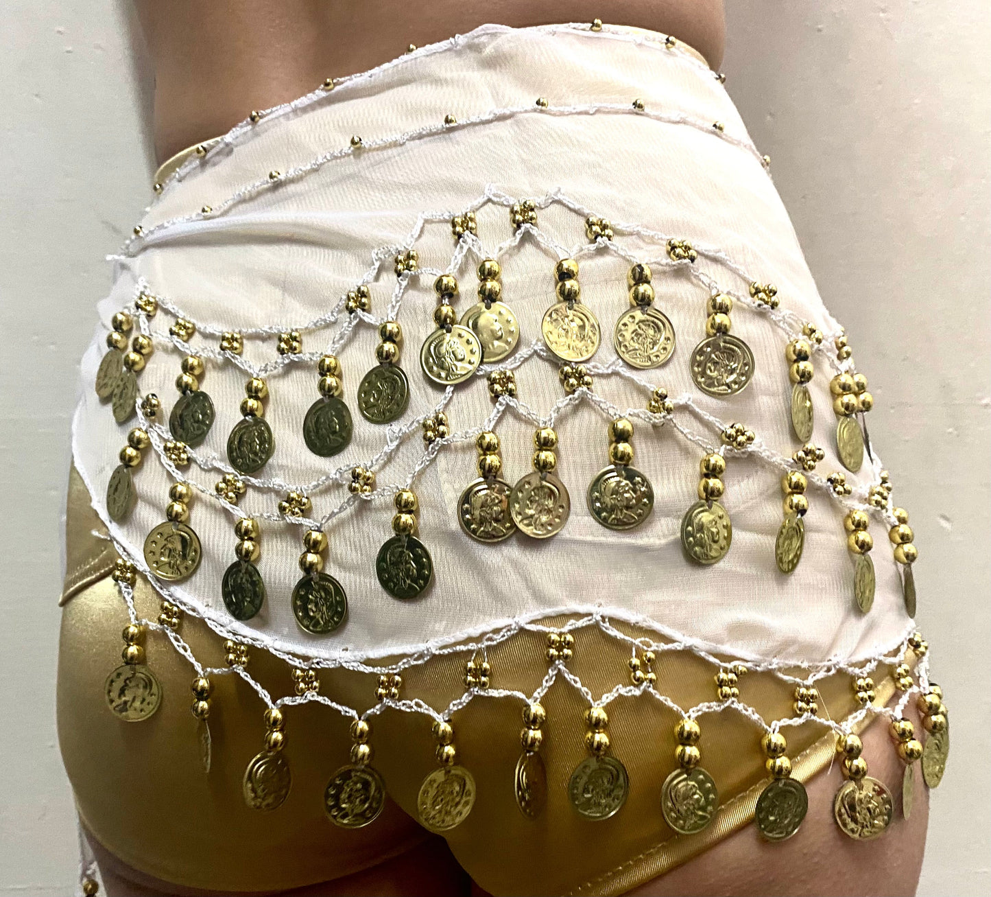 White Bellydance Gold Coin Belt