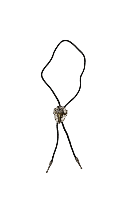 Bull Skull and Arms Badge Bolo Tie