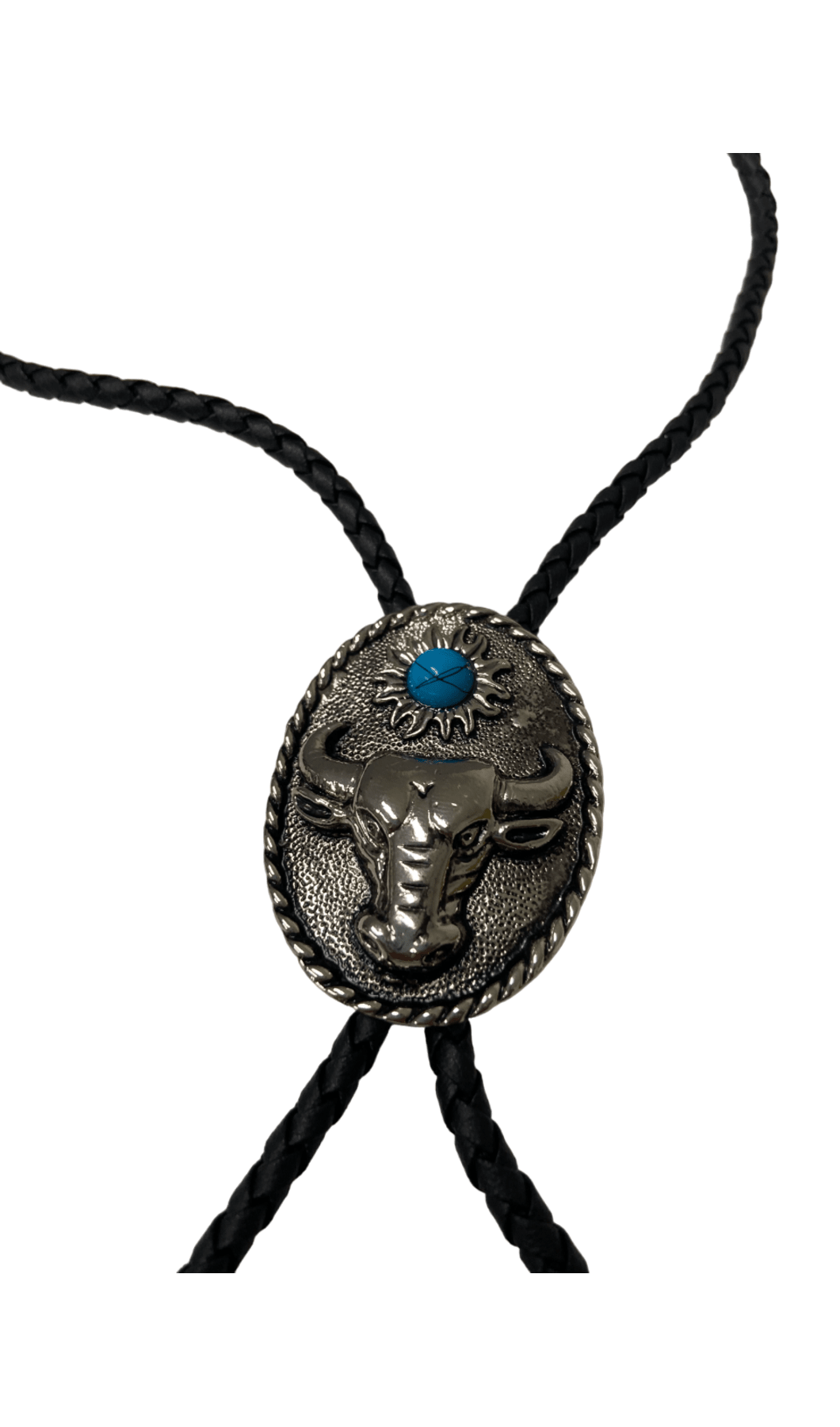 Silver Bull With Turquoise Gem Bolo Tie