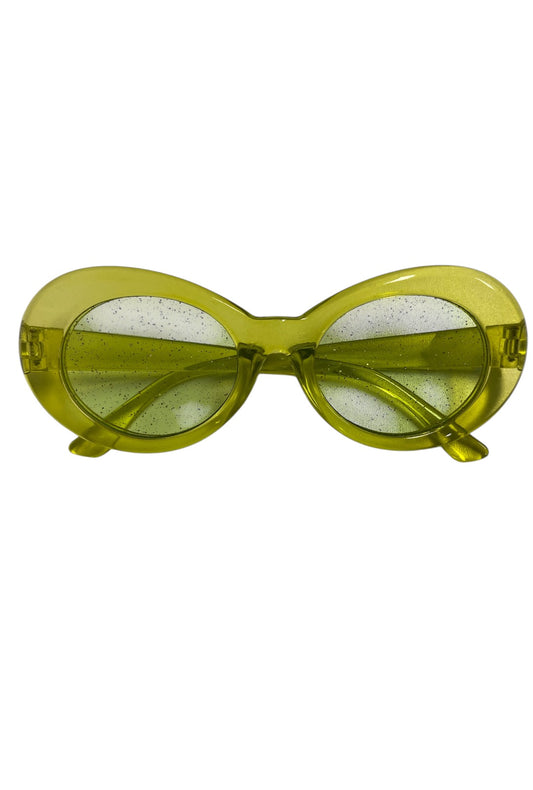 Lime Glitter Cobain Style Glasses