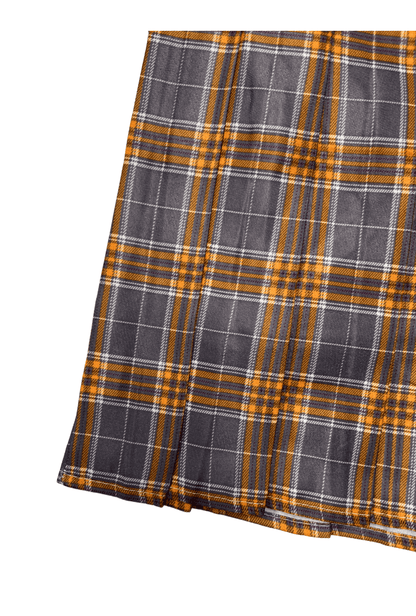 Grey & Orange Tartan Pleat Skirt