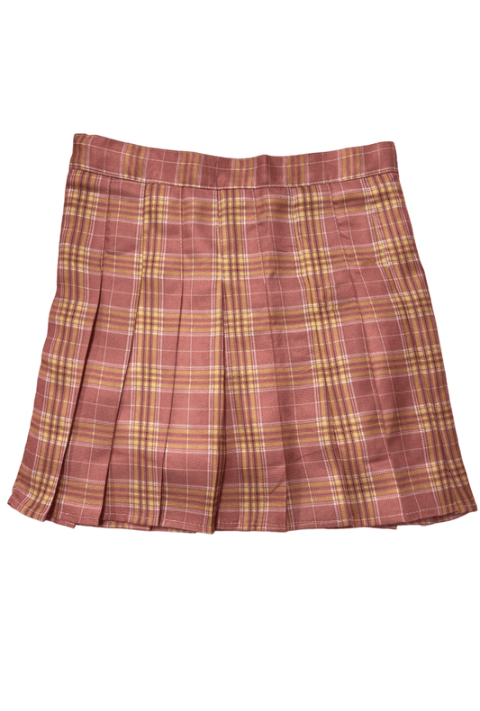 Light Pink & Yellow Tartan Pleat Skirt