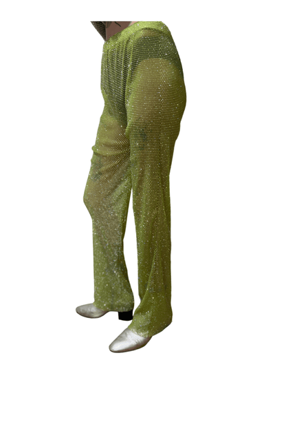 Neon Green Crystal Mesh Pants