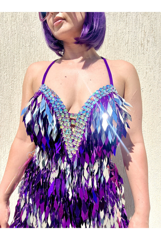 Purple & Silver Diamond Sequin Festival Dress