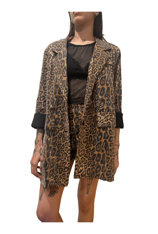 Leopard Print Sequin Blazer