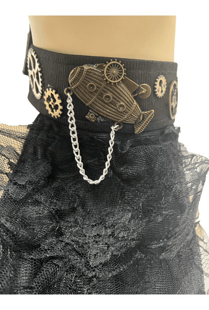 Black Steampunk Jabot Collar with Zeppelin