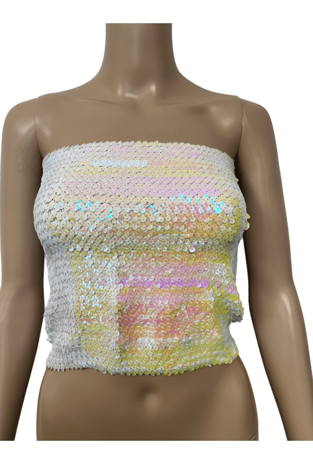 Iridescent White Sequin Tube Top