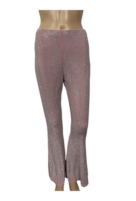 Pink with Silver Rhinestone Flared Pants