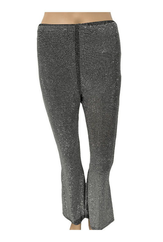 Grey with Silver Rhinestone Flared Pants