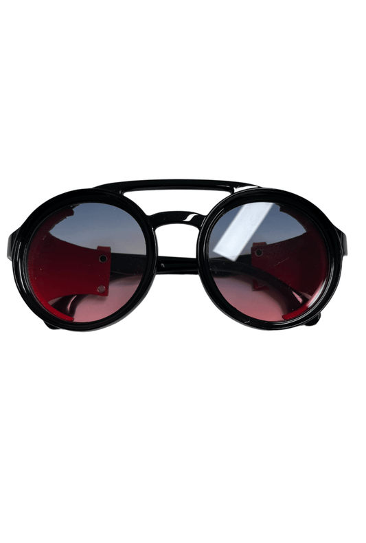 Red & Black Steampunk Glasses with Faux Leather Rivet Details