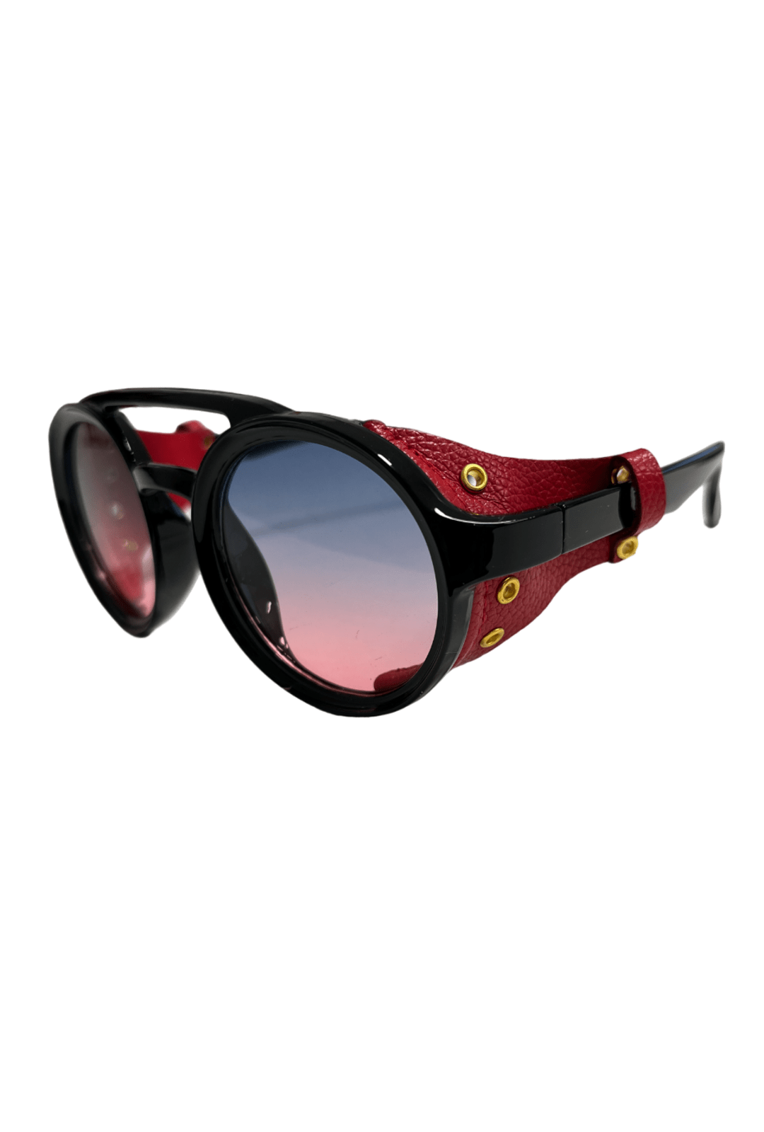Red & Black Steampunk Glasses with Faux Leather Rivet Details