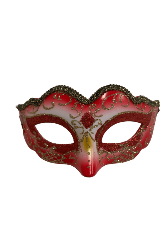 Red and Gold Glitter Masquerade Mask