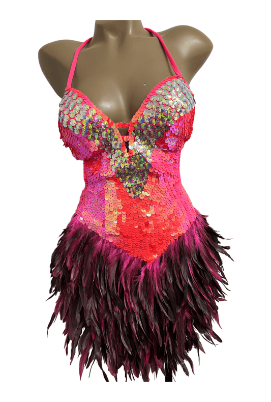 Hot Pink Feather & Sequin Dress