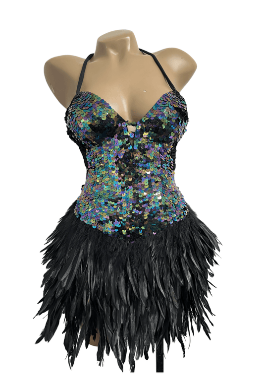 Black Feather & Sequin Dress