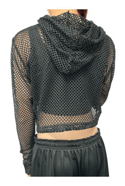 Black Fishnet Cropped Hoodie