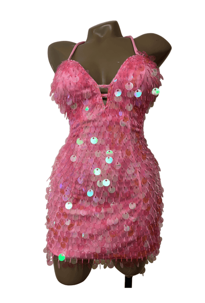 Iridescent Pink Sequin Disc Festival Dress