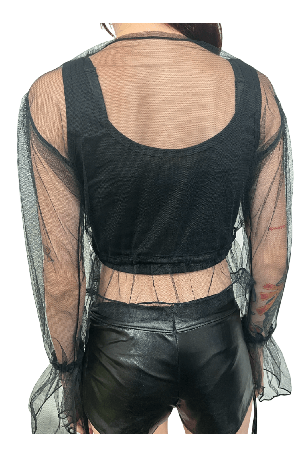 Black Mesh Bell Sleeve Top