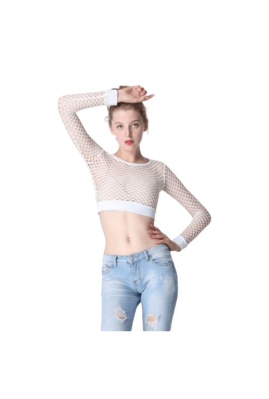 White Diamond Net Crop Top