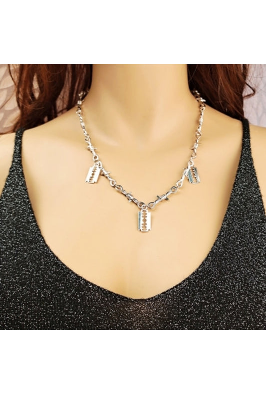 Silver Razor Blade Charm Necklace