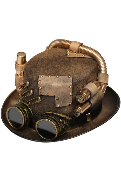 Steampunk Gold Pipe and Goggles Top Hat (GG)