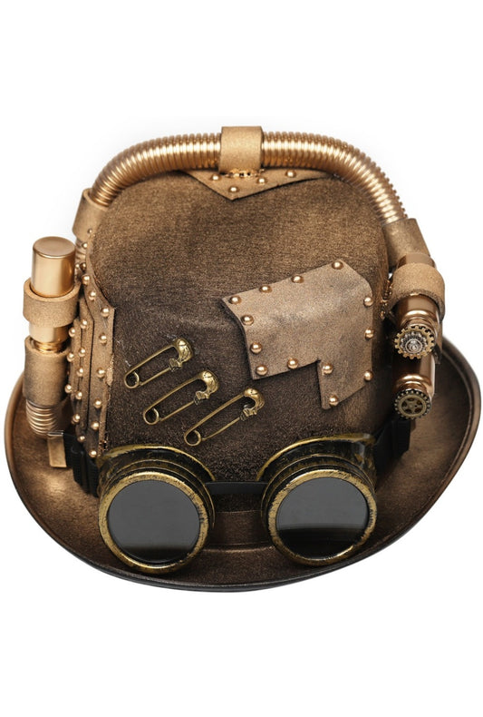 Steampunk Gold Pipe and Goggles Top Hat (GG)