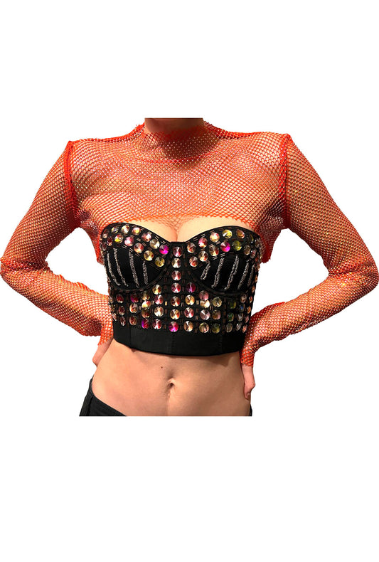 Orange Crystal Ultra-Cropped Shrug Top