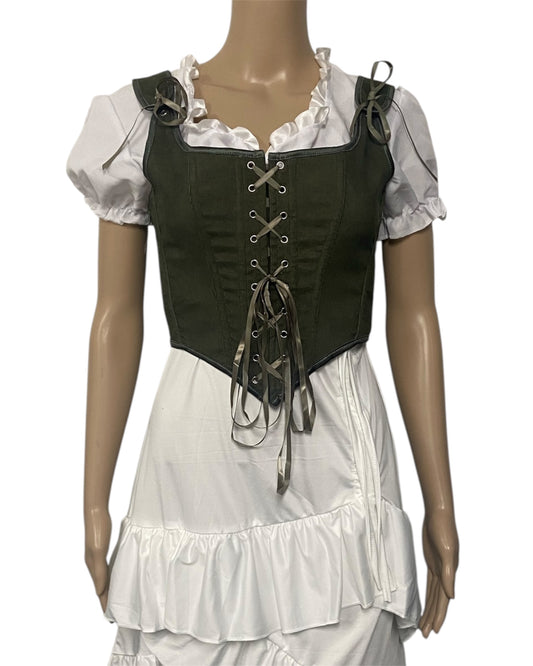 Olive Green Corduroy Strappy Corset Top