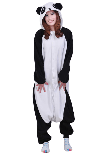 panda onesie with ears and cartoon face on hood