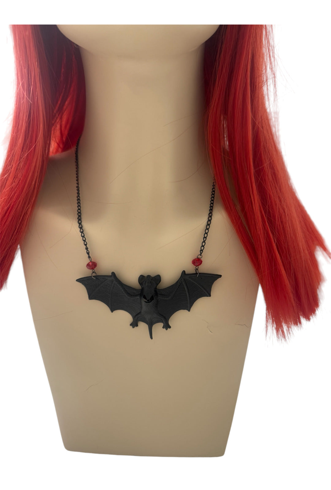 Black Bat with Red Bead Necklace