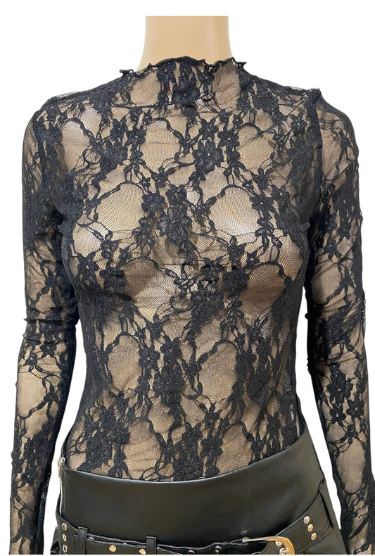 Black Lace Long Sleeve Top