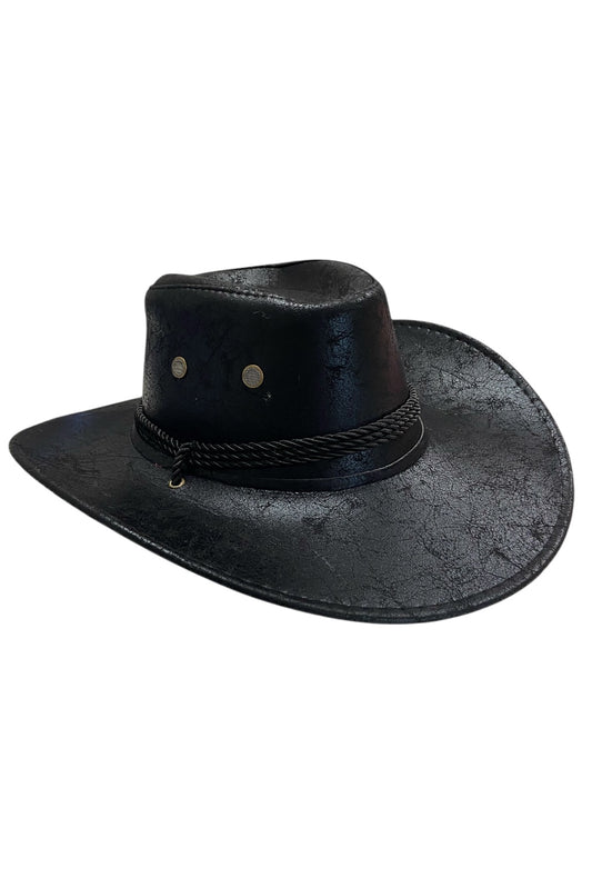 Distressed Black Cowboy Hat with Cord Band