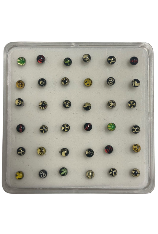 y2k style nose studs featuring ying yang marijuana leaf skulls edgy design