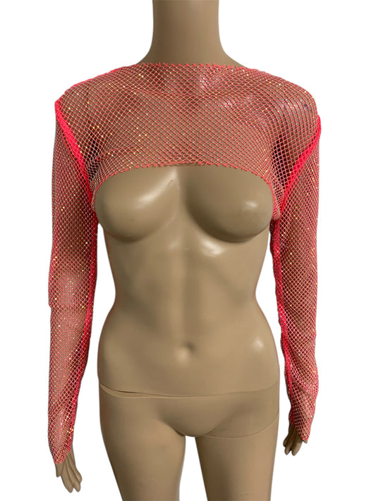 Neon Pink Crystal Ultra-Cropped Shrug Top