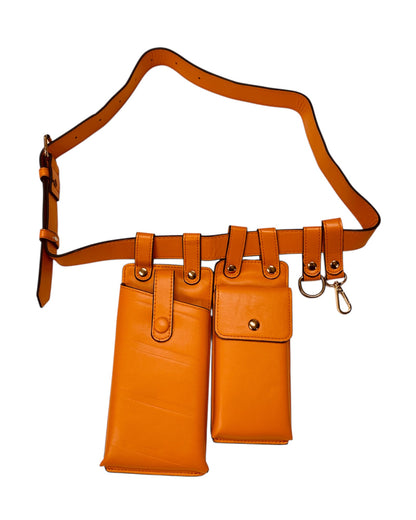 Pumpkin Orange Leather Twin Pouch Belt