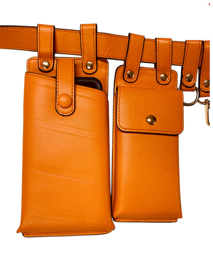 Pumpkin Orange Leather Twin Pouch Belt