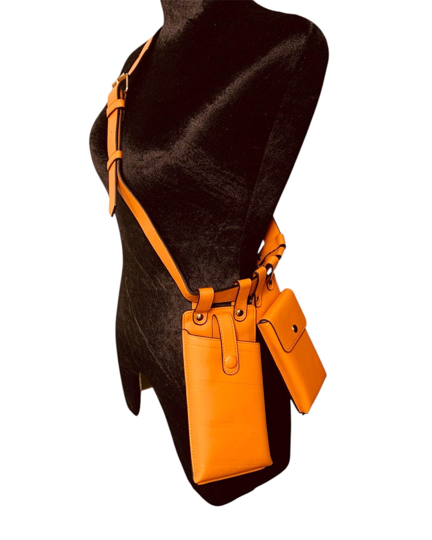 Pumpkin Orange Leather Twin Pouch Belt