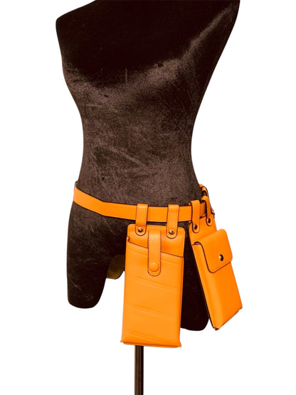 Pumpkin Orange Leather Twin Pouch Belt
